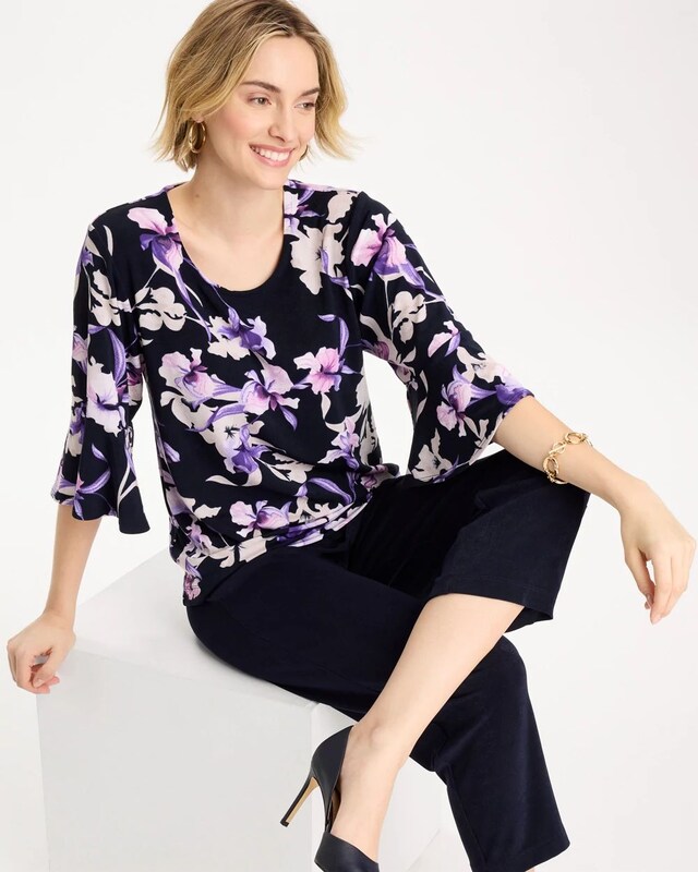 Travelers Amethyst Iris Flounce-Sleeve Top - image 2